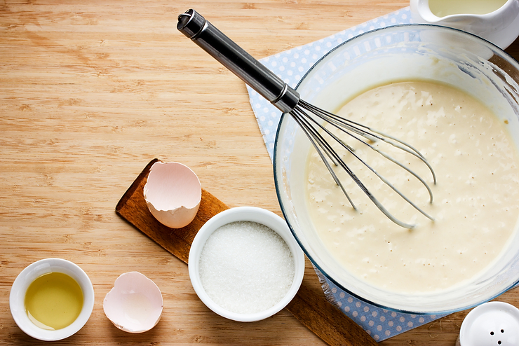 Pancake mix and eggs and sugar