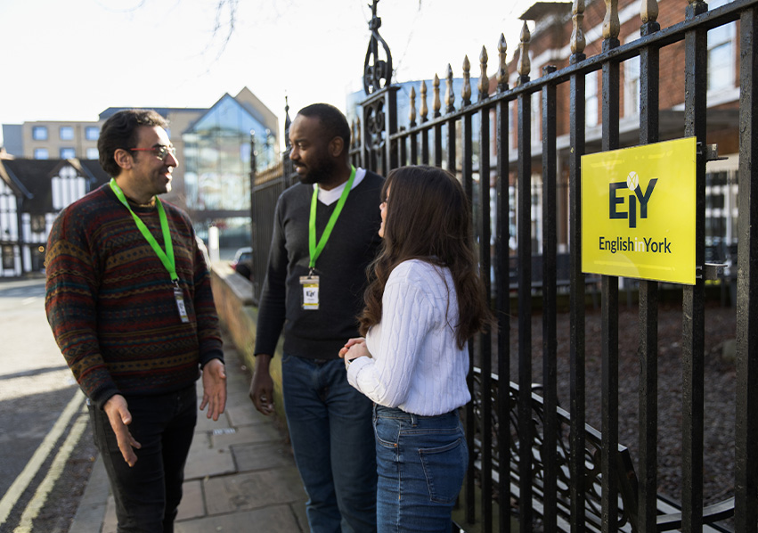 Students talking outside
