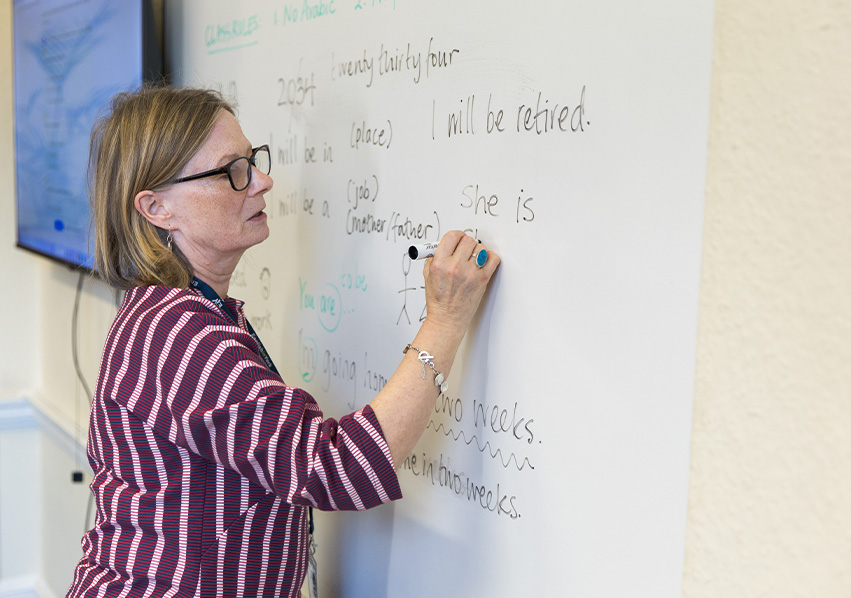 Teacher writing on the whiteboard